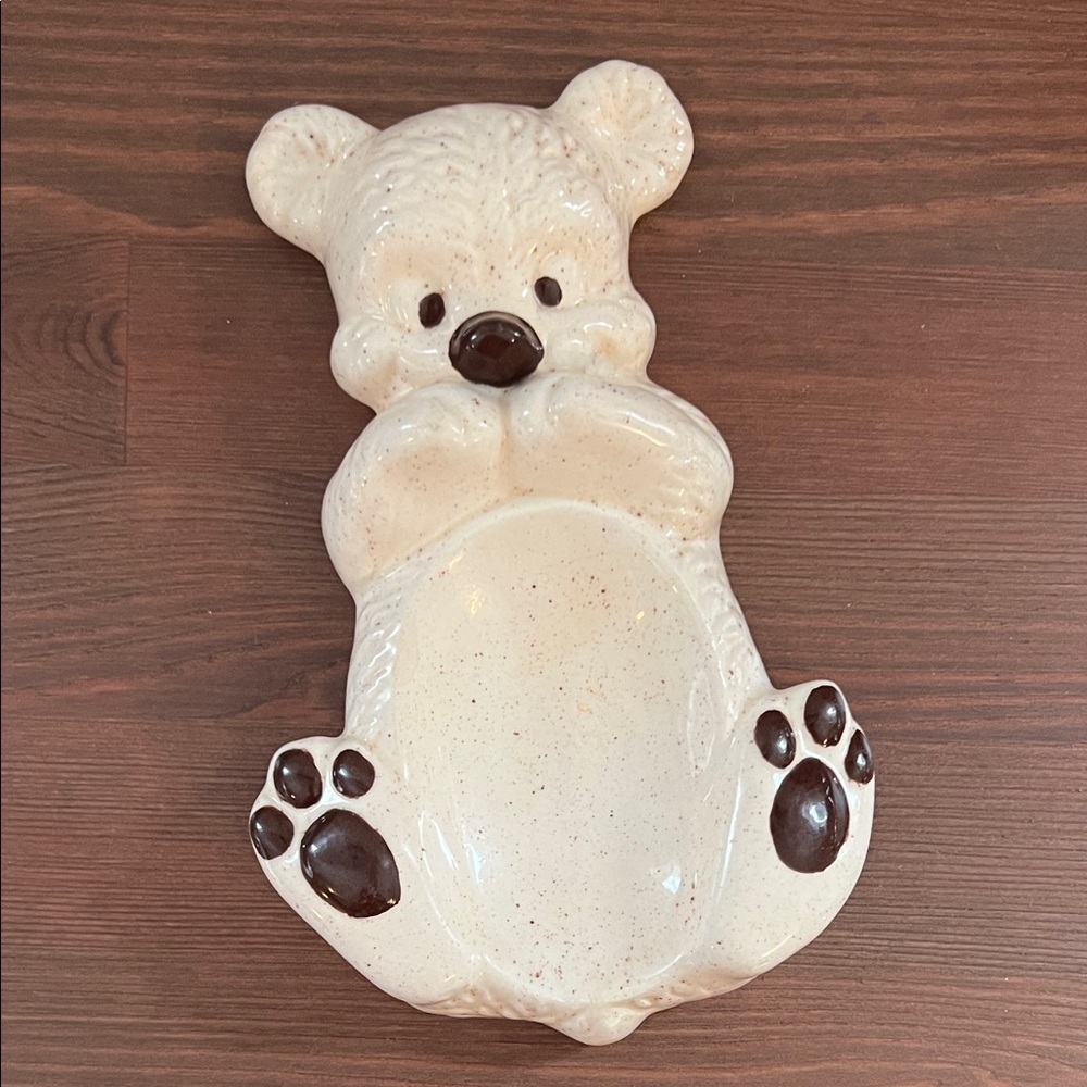 VINTAGE ceramic bear speckled spoon rest, trinket dish Nostalgic kitchen, 70s